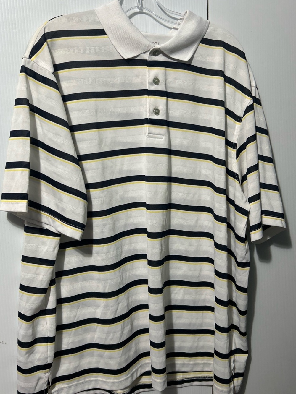 George White Polo with Navy and Yellow Stripes